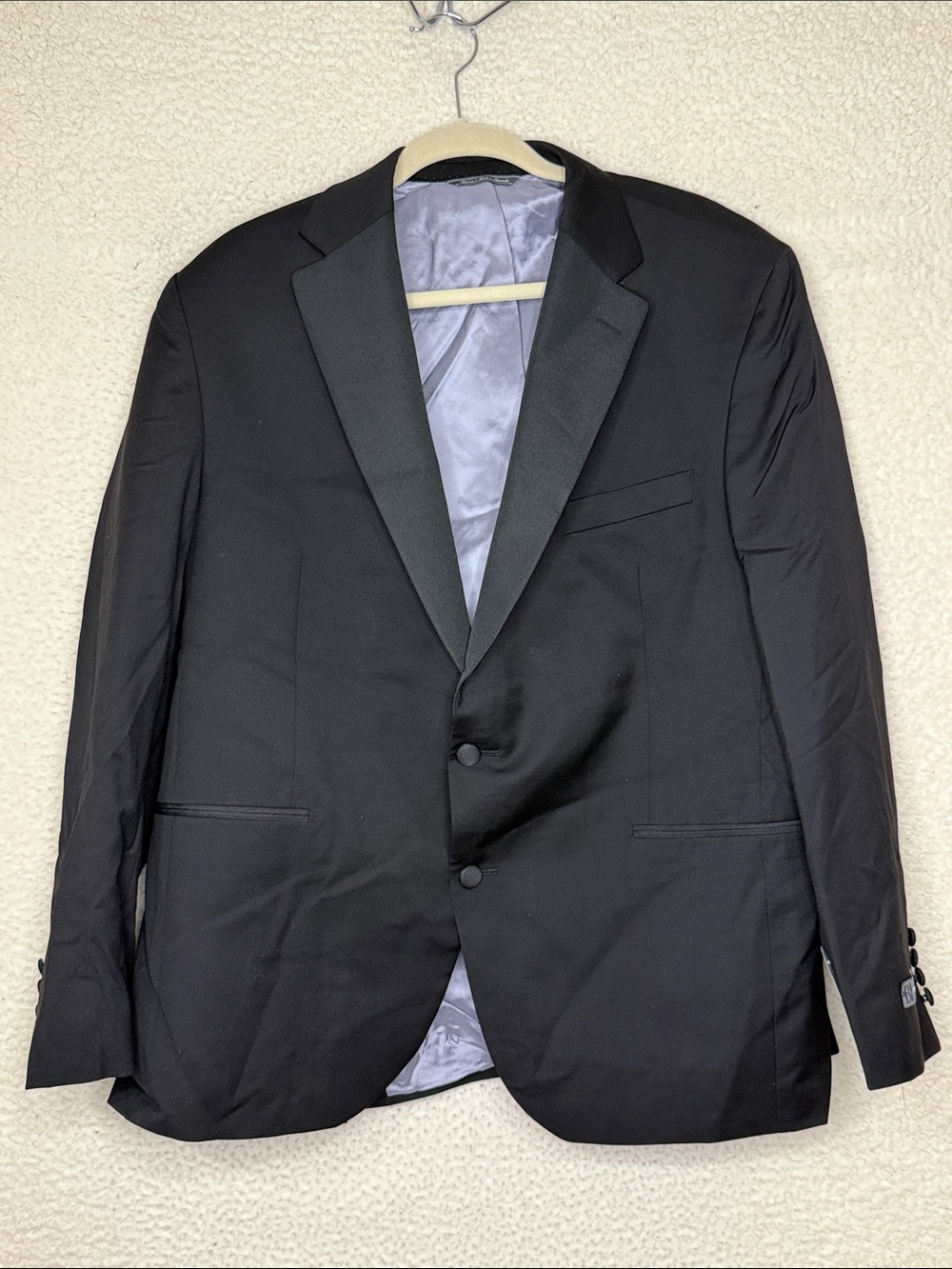 NWT BLACK by Vera Wang Slim Fit 100% Wool Peak Lapel Tuxedo Jacket Black 46S